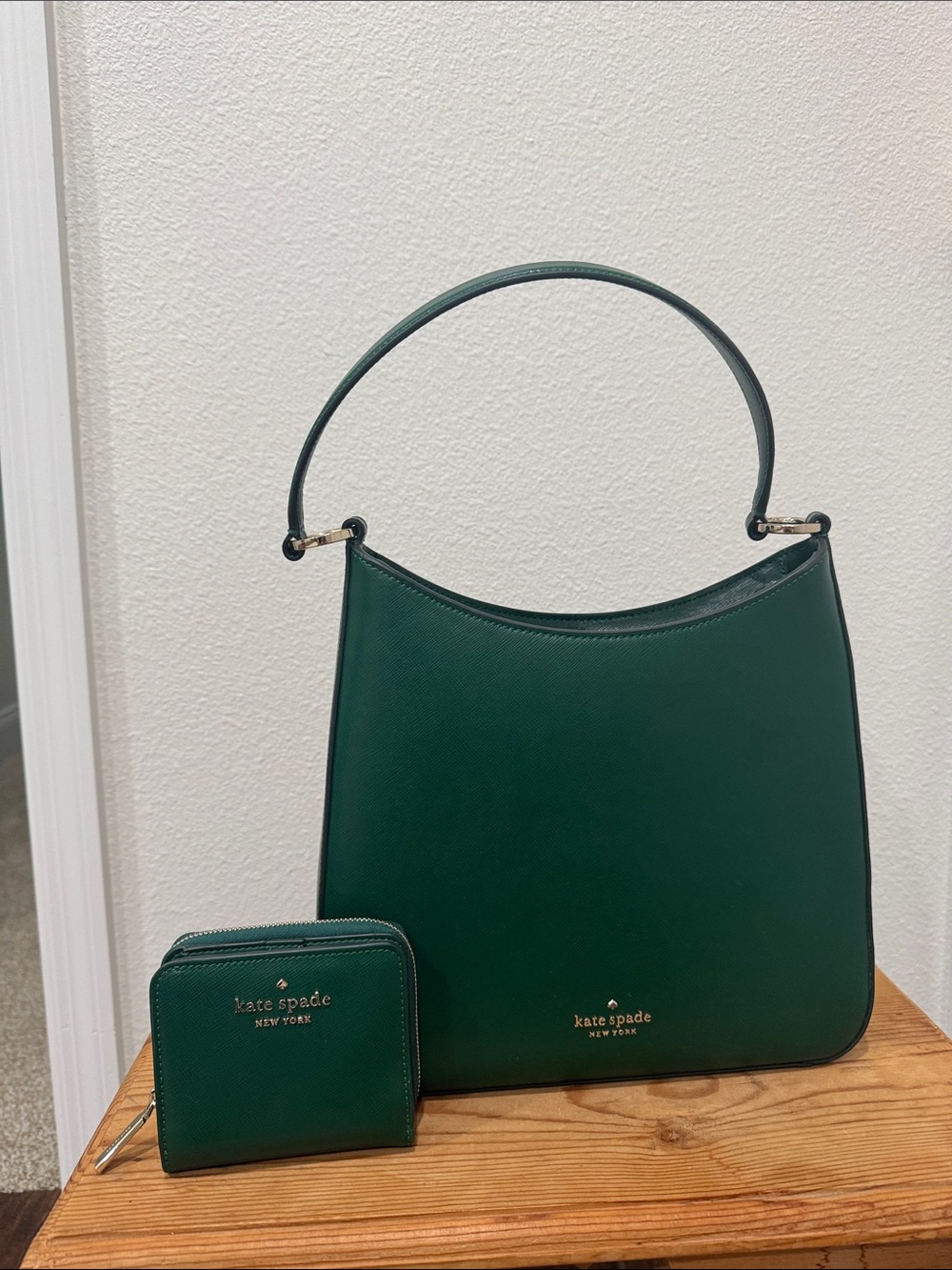 kate spade Forest Green Leather Shoulder Bag with Matching Wallet